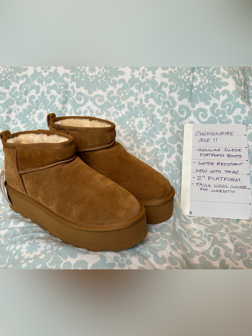 Cushionaire - Size 11 - Women's Chestnut Suede Platform Ankle Boots